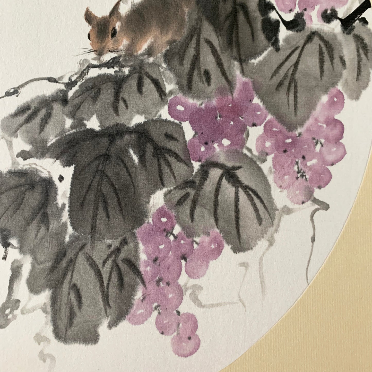 Squirrel and Grapes Ink Painting Wall Art