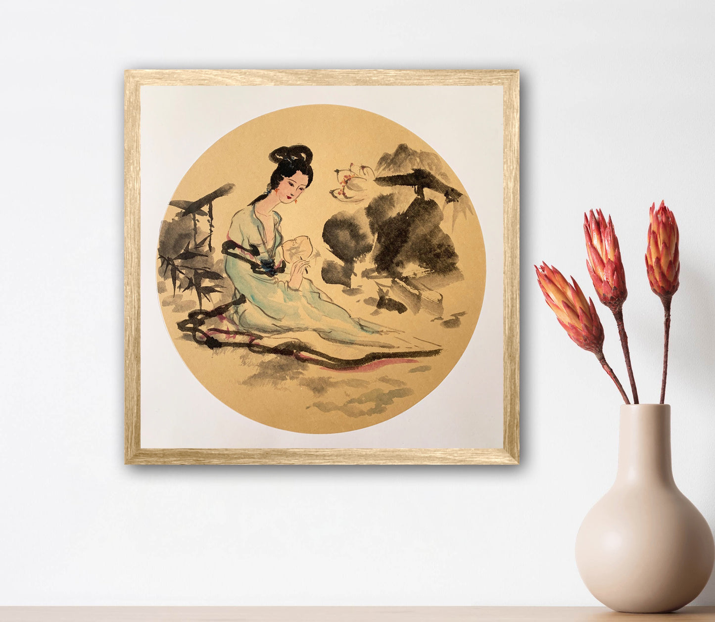 "Ancient Beauty by Lotus Pond" Chinese Ink Painting