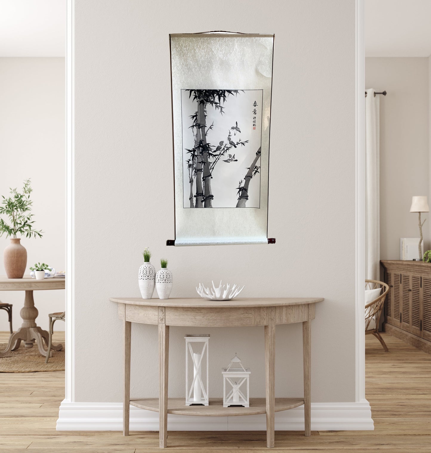 "Bamboo and Sparrows" Ink Wash Painting