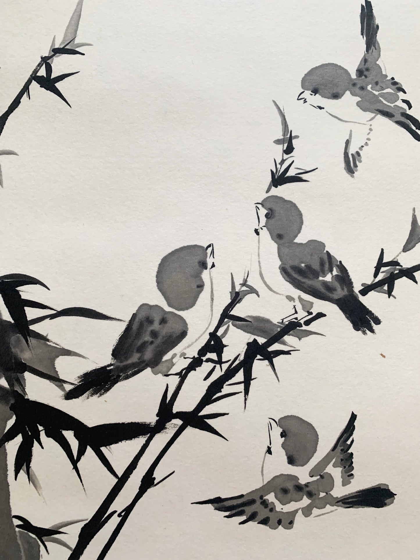 "Bamboo and Sparrows" Ink Wash Painting