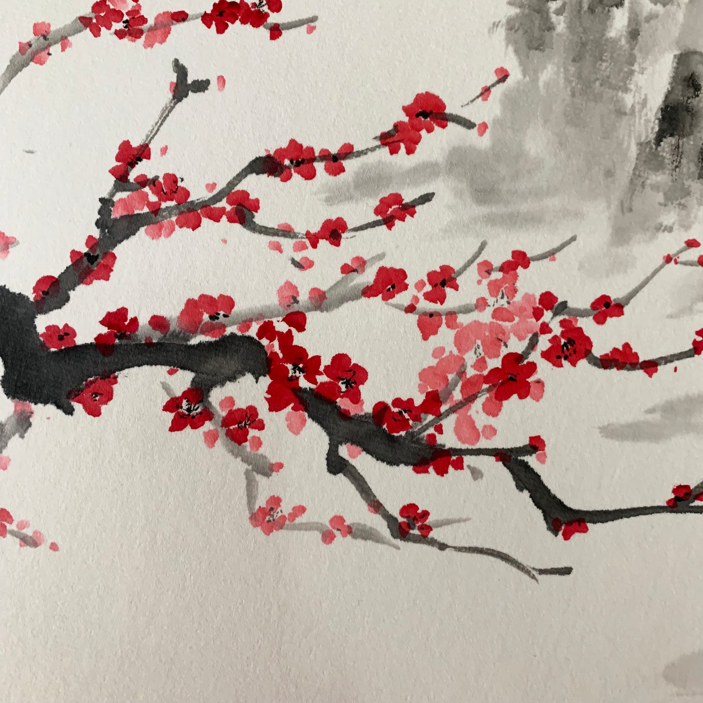 Plum Blossom and Monochrome Landscape Chinese Ink Painting