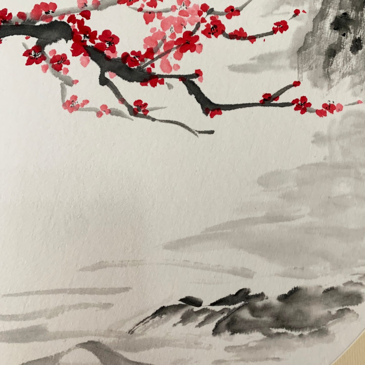 Plum Blossom and Monochrome Landscape Chinese Ink Painting