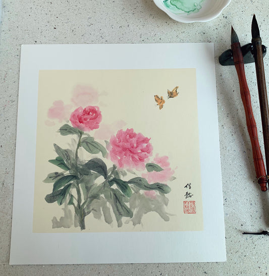 Peony Flowers Ink Painting