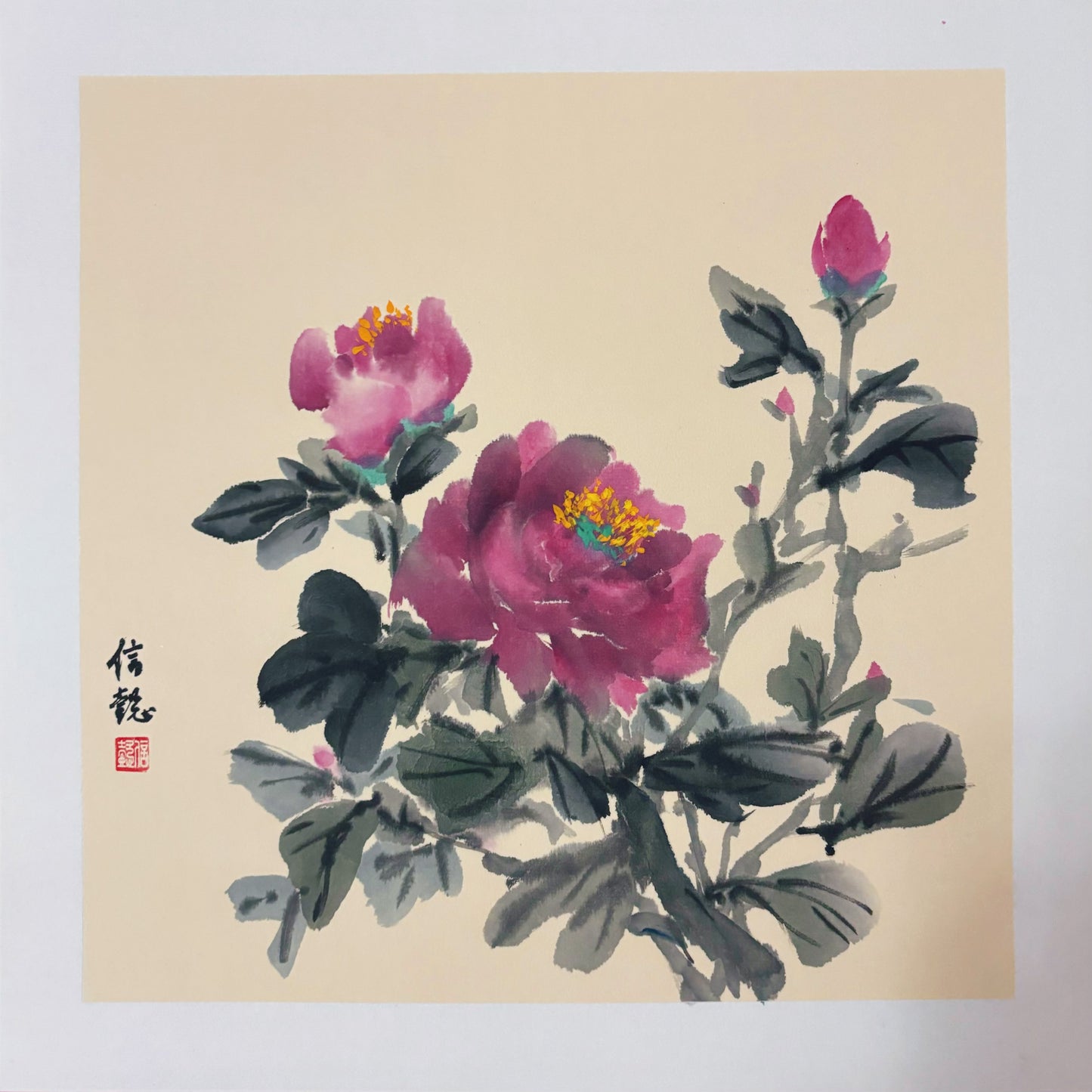 Peony Flowers Chinese Painting Vintage Style Wall Art