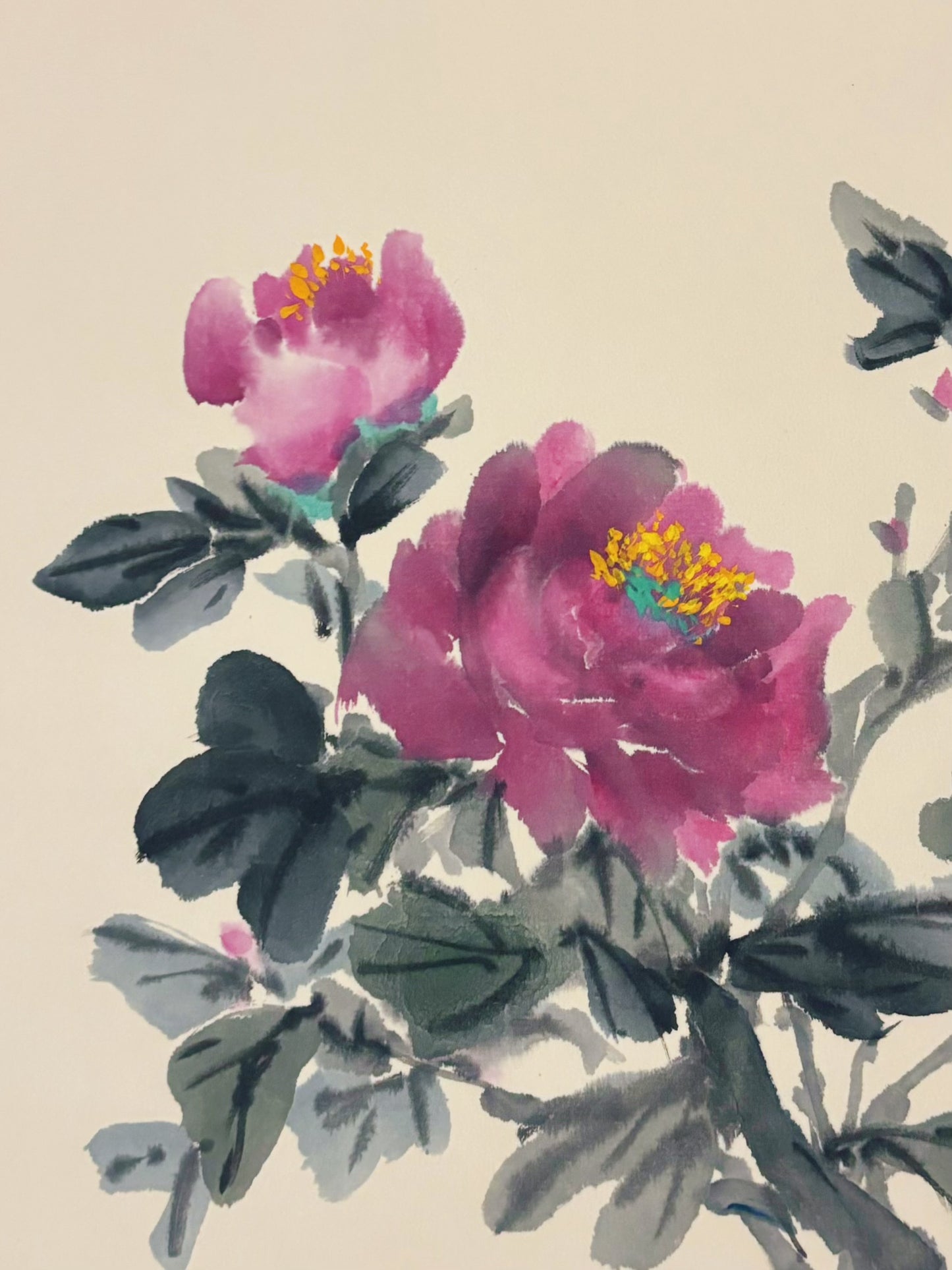 Peony Flowers Chinese Painting Vintage Style Wall Art