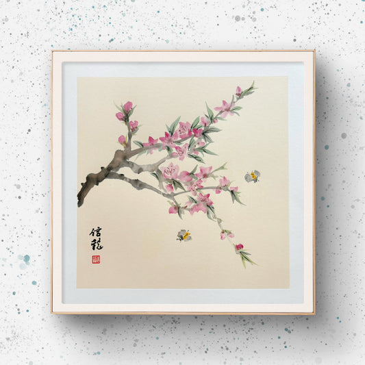 Peach Blossom Flowers Chinese Painting Elegant Wall Art