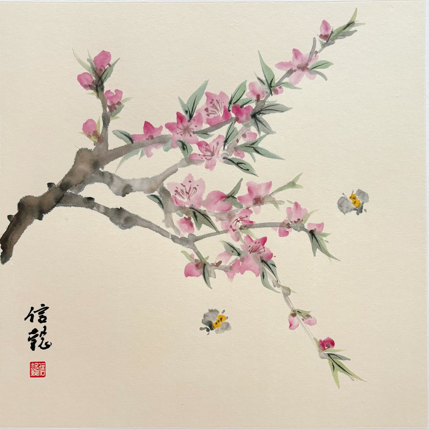 Peach Blossom Flowers Chinese Painting Elegant Wall Art