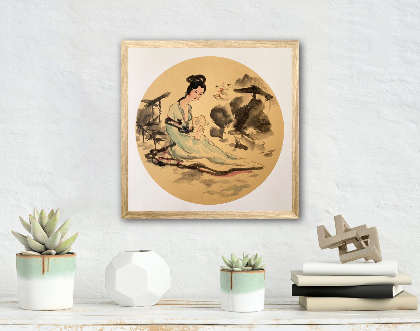 "Ancient Beauty by Lotus Pond" Chinese Ink Painting