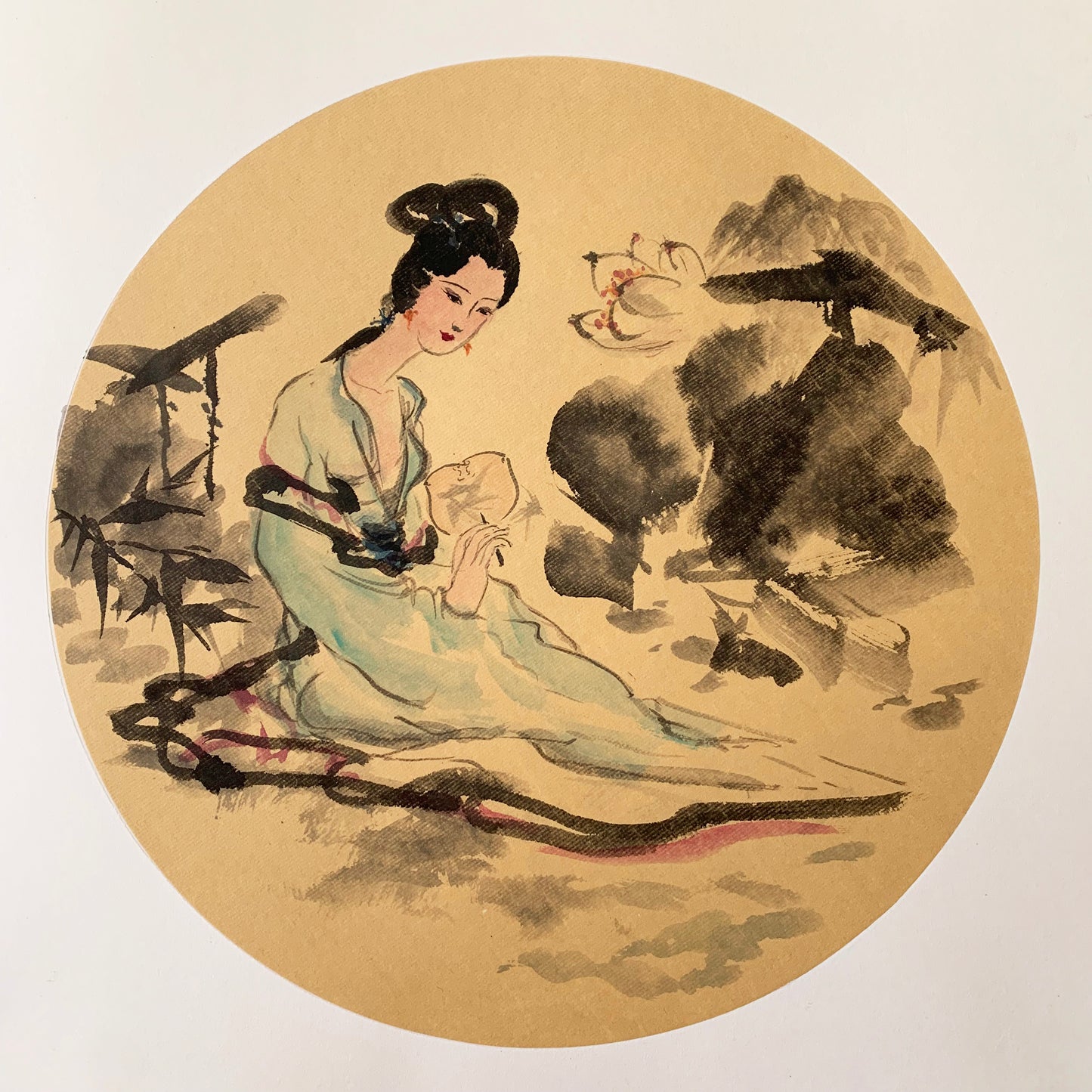 "Ancient Beauty by Lotus Pond" Chinese Ink Painting