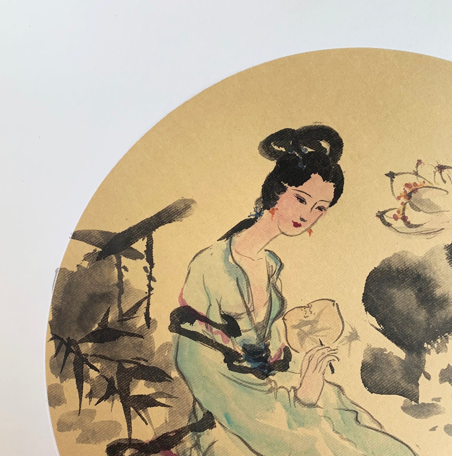 "Ancient Beauty by Lotus Pond" Chinese Ink Painting