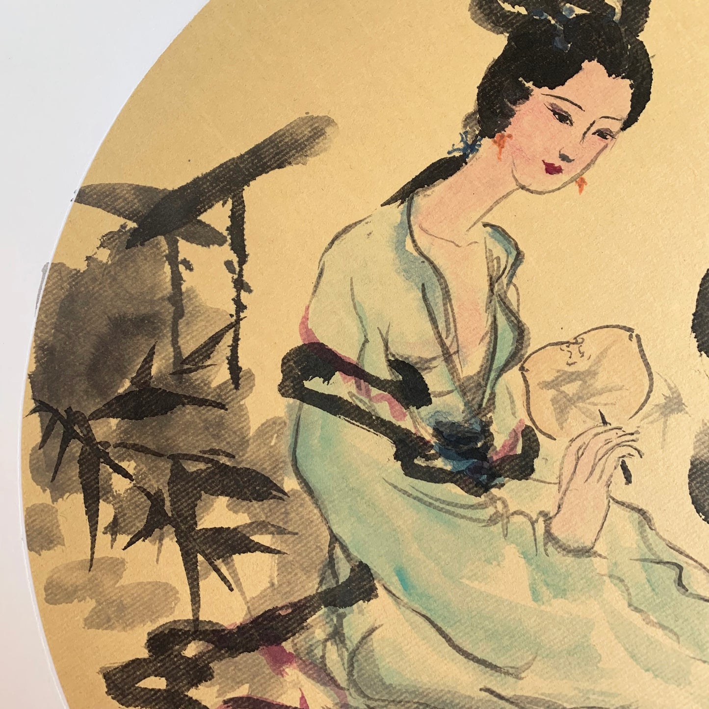 "Ancient Beauty by Lotus Pond" Chinese Ink Painting