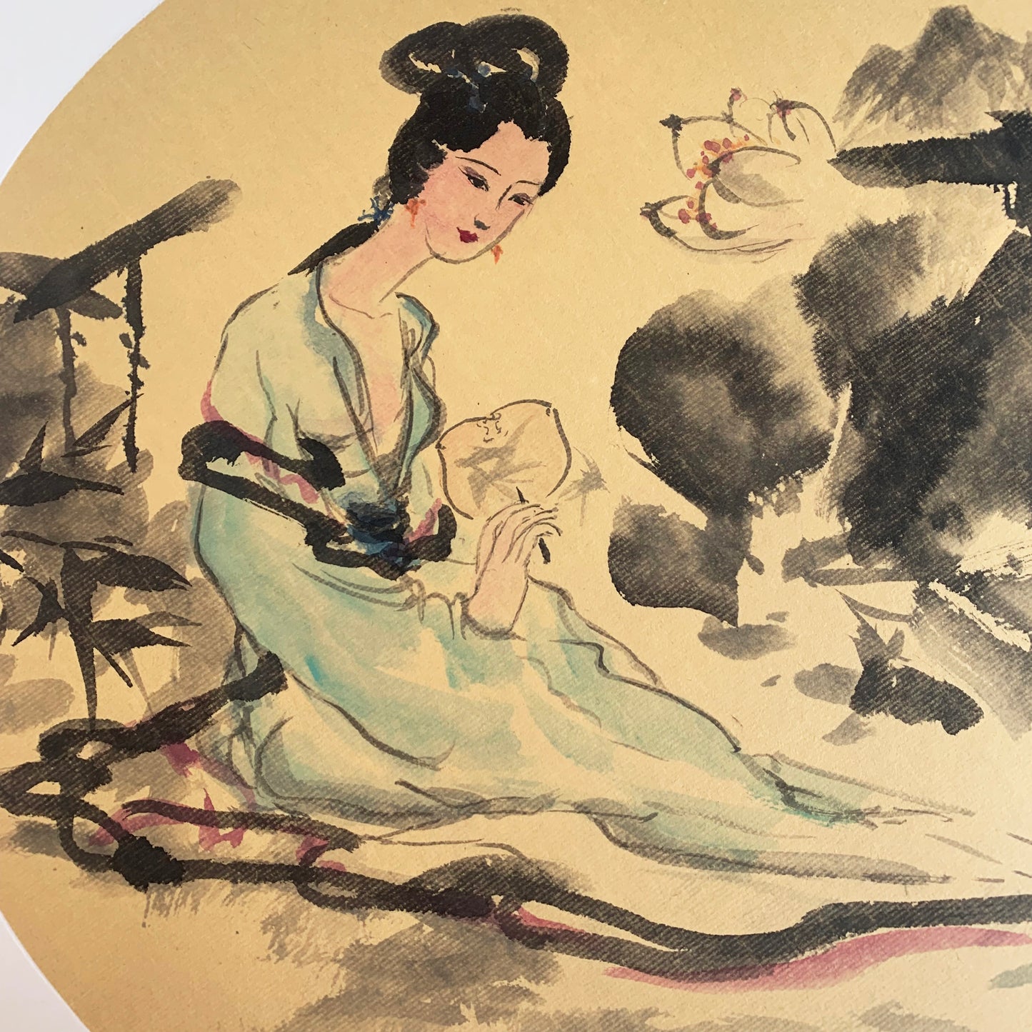 "Ancient Beauty by Lotus Pond" Chinese Ink Painting