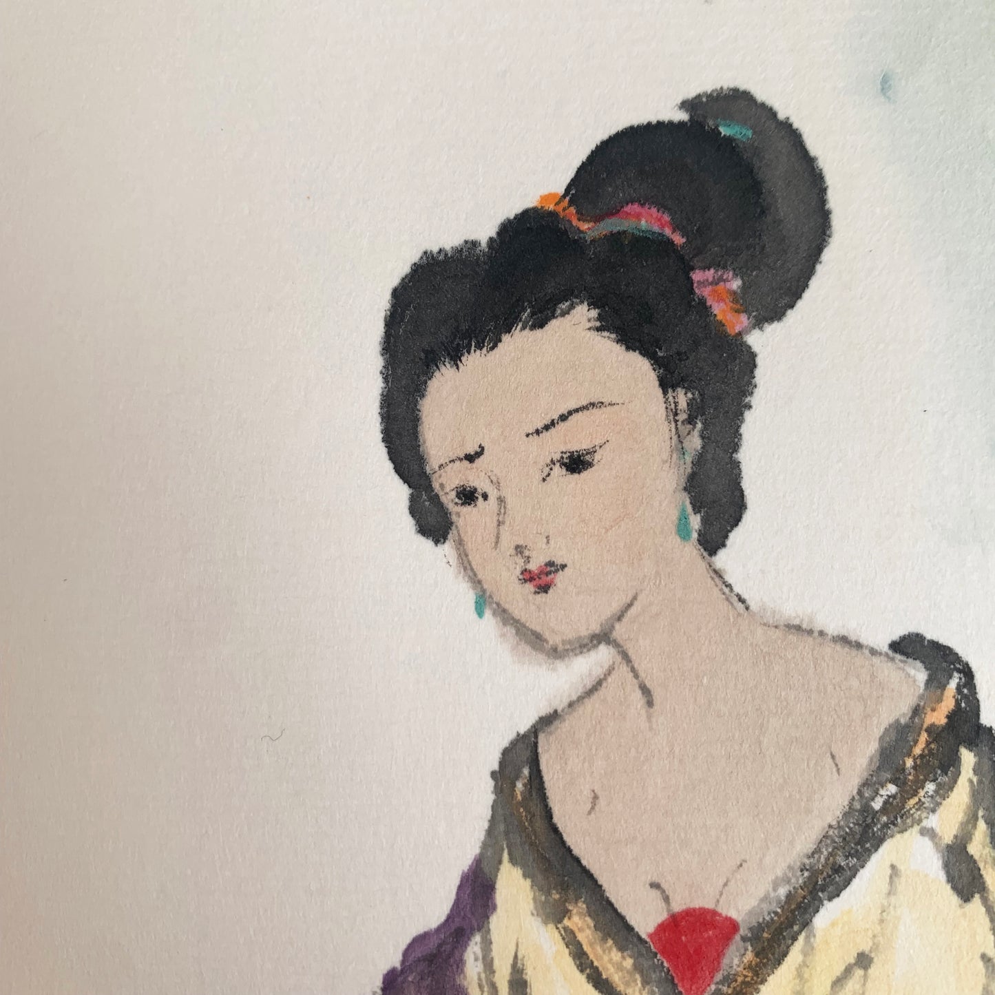 Ancient Beauty Playing Guqin Chinese Ink Painting