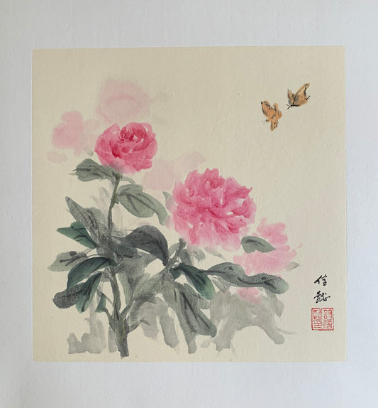 Peony Flowers Ink Painting