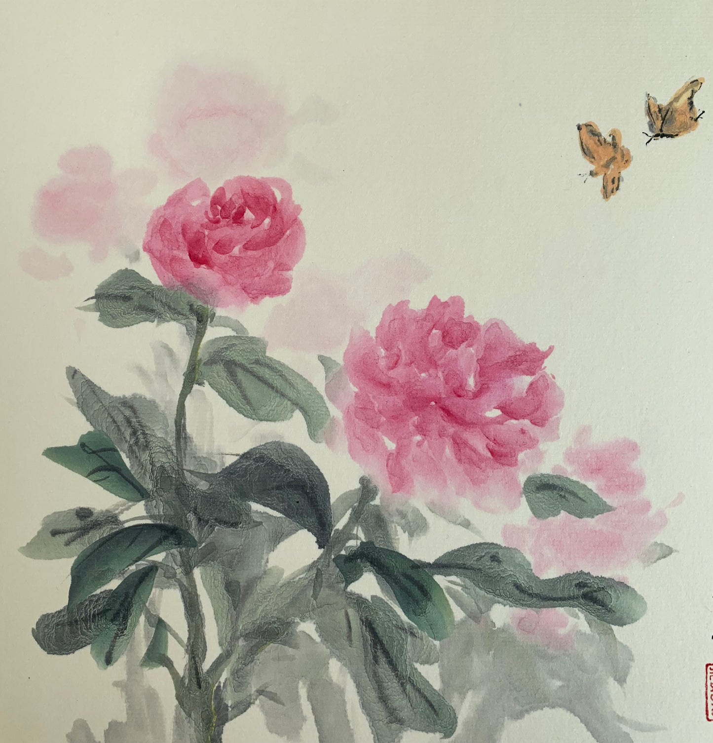 Peony Flowers Ink Painting